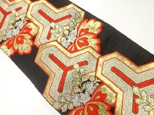 アンティーク　毘沙門亀甲に花模様織出し袋帯（着用可）